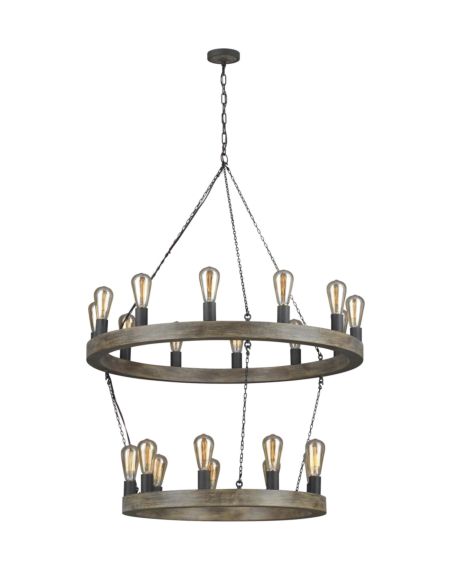 Visual Comfort Studio Avenir 21-Light Multi-Tier Chandelier in Weathered Oak Wood And Antique Forged Iron by Sean Lavin