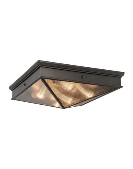Cairo 4-Light Flush Mount in Urban Bronze with Clear Ribbed Glass