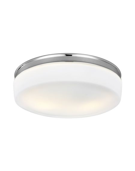 Visual Comfort Studio Issen 13.5" 2-Light White Opal Etched Flush Mount in Chrome