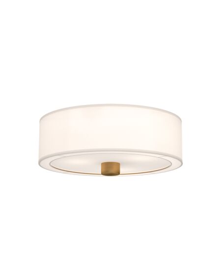 Theo 3-Light Flush Mount in Aged Gold with White Linen