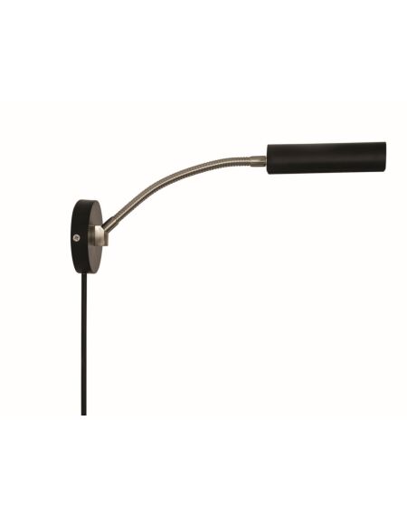Fusion 1-Light LED Wall Swing Lamp in Black With Satin Nickel Accents