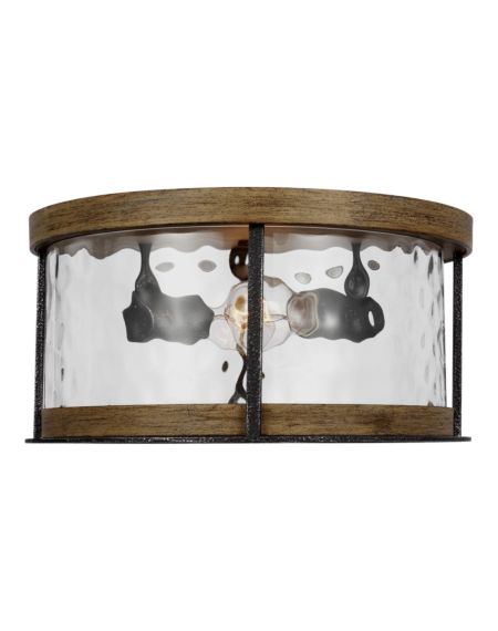 Visual Comfort Studio Feiss Angelo 2-Light Ceiling Light in Distressed Weathered Oak And Slate Grey Metal
