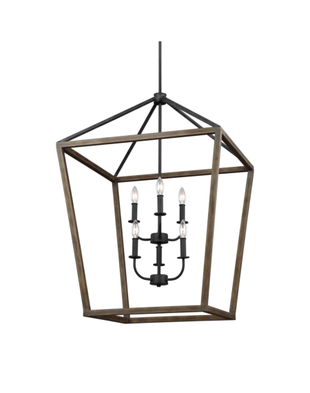 Visual Comfort Studio Gannet 6-Light Chandelier in Weathered Oak Wood And Antique Forged Iron by Sean Lavin