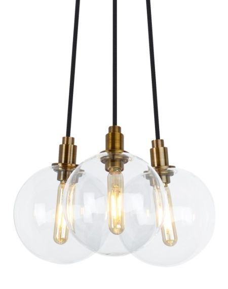 Visual Comfort Modern Gambit 3-Light 2700K LED Contemporary Chandelier in Aged Brass and Clear