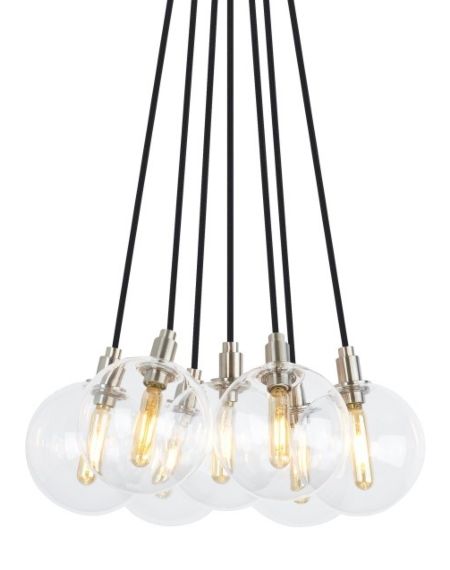Visual Comfort Modern Gambit 7-Light 2700K LED Contemporary Chandelier in Satin Nickel and Clear