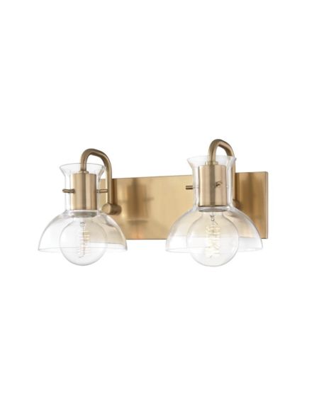 Mitzi Riley 2 Light 15 Inch Bathroom Vanity Light in Aged Brass