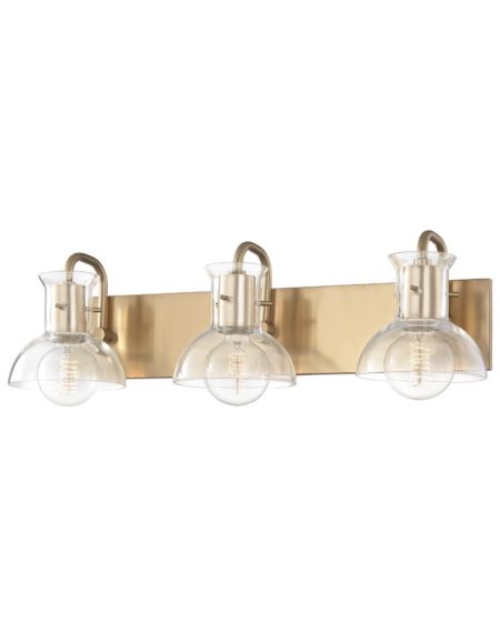 Mitzi Riley 3 Light 24 Inch Bathroom Vanity Light in Aged Brass