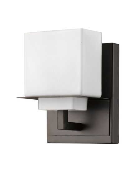 Rampart 1-Light Oil-Rubbed Bronze Sconce With Etched Glass Shade