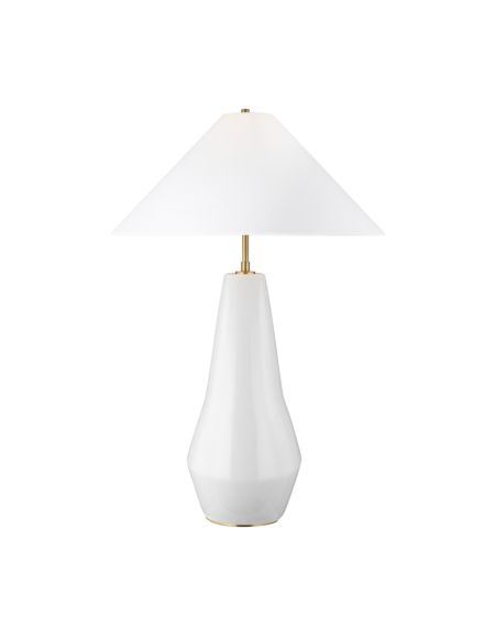 Visual Comfort Studio Contour Table Lamp in Arctic White And Burnished Brass by Kelly Wearstler