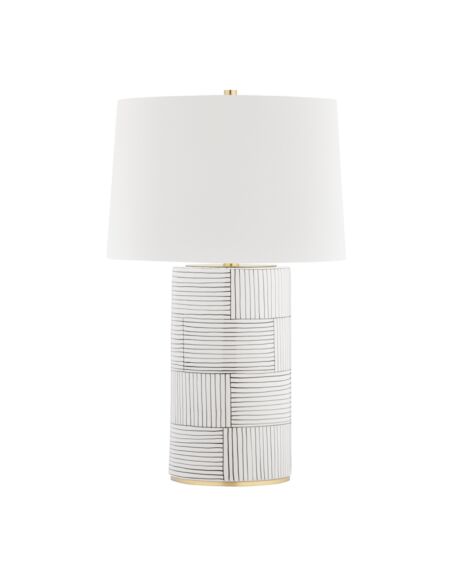 Borneo 1-Light Table Lamp in Aged Brass with Stripe Combo