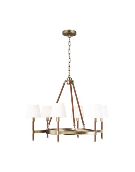 Katie 6 Light Chandelier in Time Worn Brass And Saddle Leather by Ralph Lauren