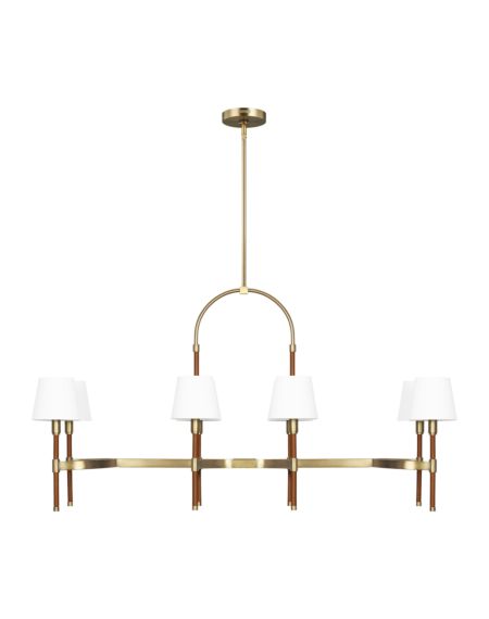 Visual Comfort Studio Katie 8-Light Kitchen Island Light in Time Worn Brass And Saddle Leather by Ralph Lauren