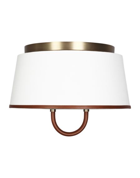 Visual Comfort Studio Katie 2-Light Ceiling Light in Time Worn Brass And Saddle Leather by Ralph Lauren