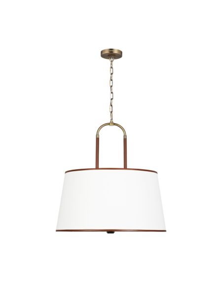 Visual Comfort Studio Katie 4-Light Pendant Light in Time Worn Brass And Saddle Leather by Ralph Lauren