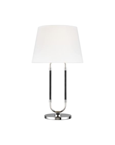 Visual Comfort Studio Katie Table Lamp in Polished Nickel And Black Leather by Ralph Lauren