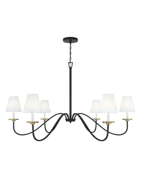 6-Light Chandelier in Black with Natural Brass Accents