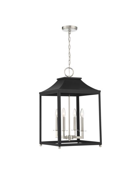 4-Light Pendant in Matte Black with Polished Nickel
