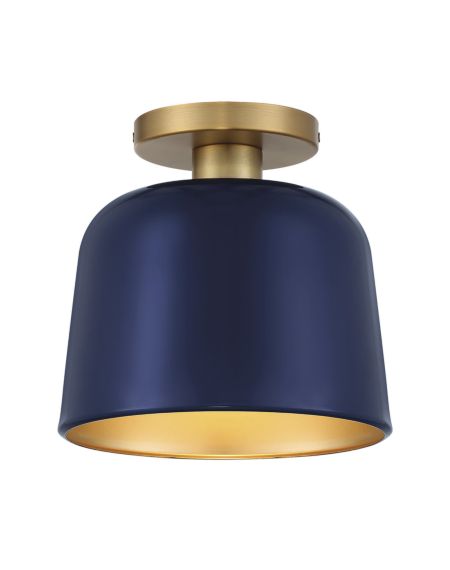 1-Light Ceiling Light in Navy Blue with Natural Brass