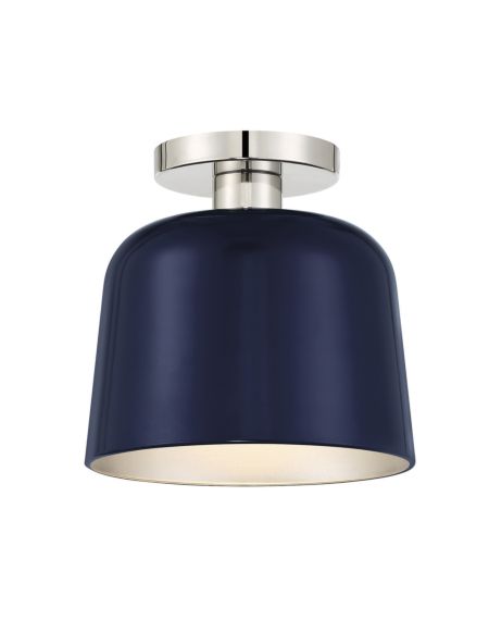 1-Light Ceiling Light in Navy Blue with Polished Nickel