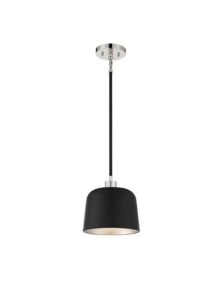 1-Light Pendant in Matte Black with Polished Nickel