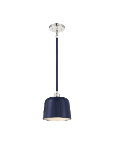 1-Light Pendant in Navy Blue with Polished Nickel