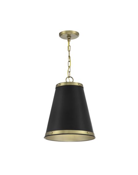 1-Light Pendant in Matte Black with Natural Brass