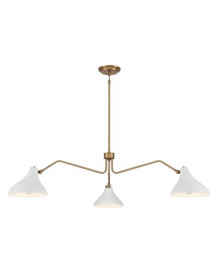 3-Light Pendant in White with Natural Brass