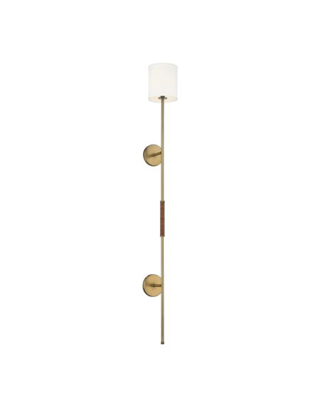 1-Light Wall Sconce in Natural Brass with Leather Accent