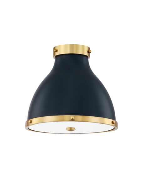 Painted No. 3 2-Light Flush Mount in Aged Brass with Darkest Blue