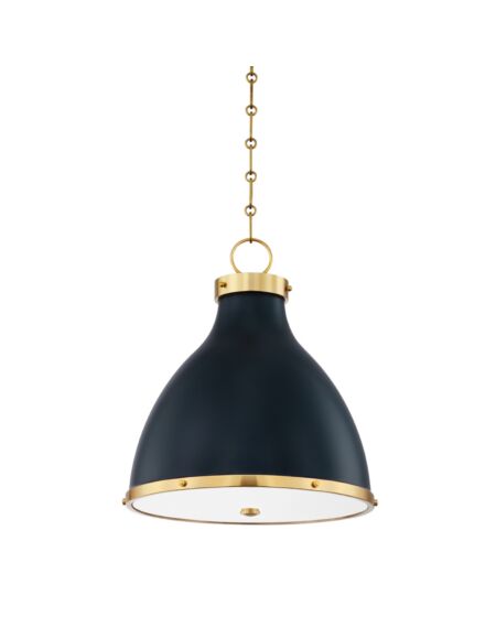 Painted No. 3 2-Light Pendant in Aged Brass with Darkest Blue