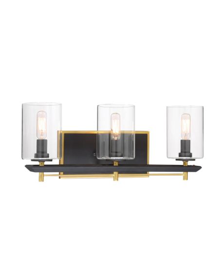 Metropolitan Sable Point 3 Light 20 Inch Bathroom Vanity Light in Sand Black with Honey Gold Accents