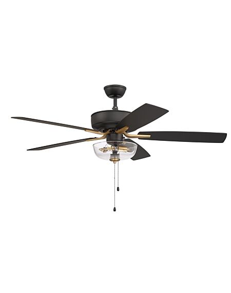 Craftmade Pro Plus fan 2-Light Ceiling Fan with Blades Included in Flat Black with Satin Brass