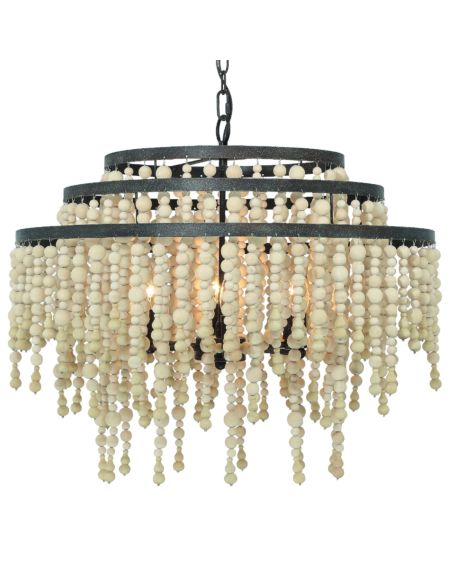  Poppy Chandelier with Natural Wood Beads Crystals