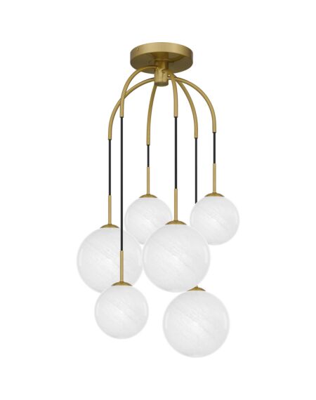 Semi-Flush Ceiling Light 6-Light Pendant in Aged Brass