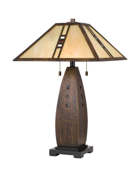 Fulton 2-Light 27 Tiffany Table Lamp in Wood Finish"