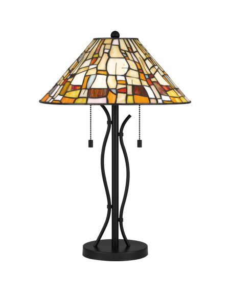 Tiffany 2-Light 24" Table Lamp in Matte Black with Multicolor Art Glass