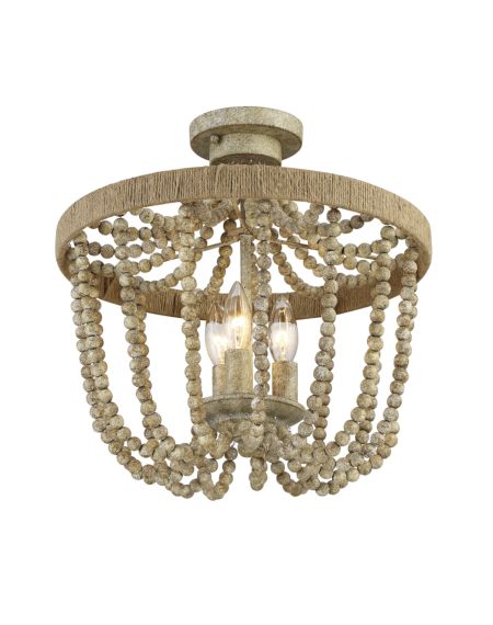 Rustic Ceiling Light in Natural Wood with Rope
