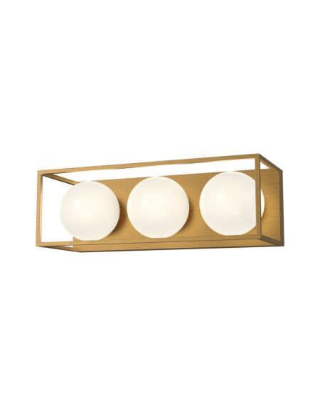 Amelia 3-Light Bathroom Vanity Light in Aged Gold with Opal Glass