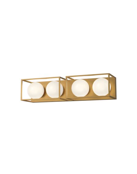Amelia 4-Light Bathroom Vanity Light in Aged Gold with Opal Glass