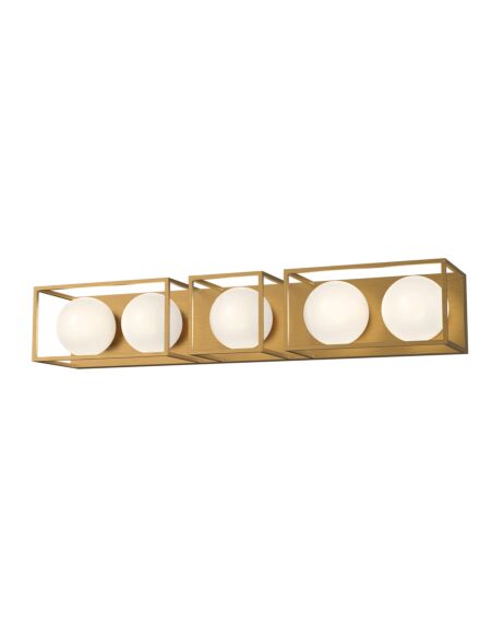 Amelia 5-Light Bathroom Vanity Light in Aged Gold with Opal Glass