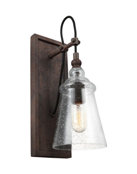 Generation Lighting Loras Rustic Seeded Glass Wall Sconce in Dark Weathered Iron