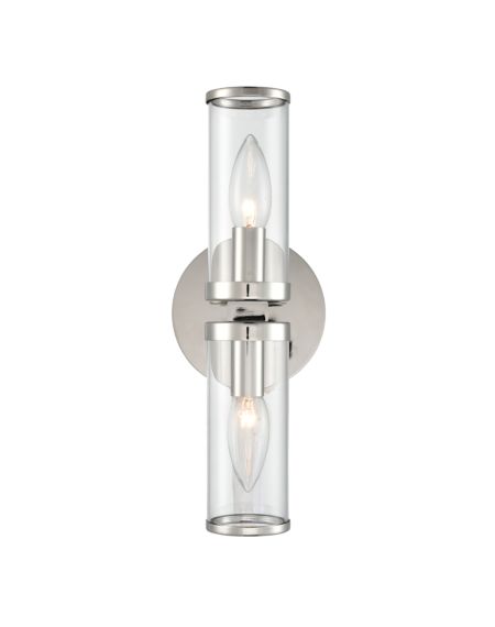 Alora Revolve 2 Light Bathroom Vanity Light in Polished Nickel And Clear Glass