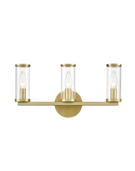 Alora Revolve 3 Light Bathroom Vanity Light tural Brass And Clear Glass