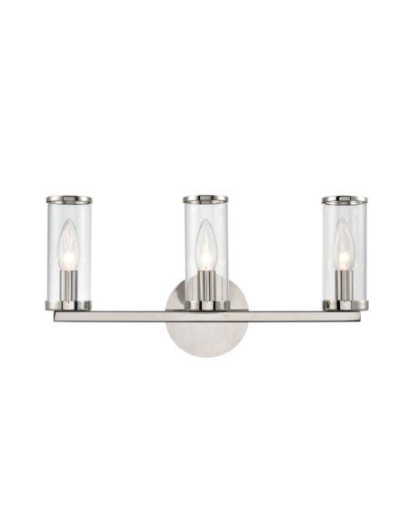 Alora Revolve 3 Light Bathroom Vanity Light in Polished Nickel And Clear Glass