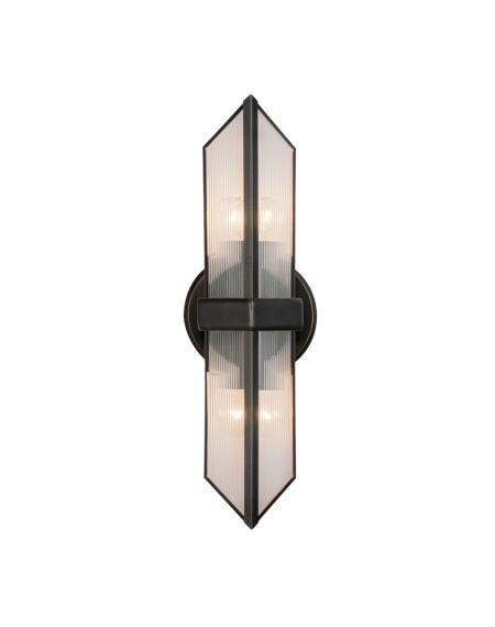 Cairo 2-Light Bathroom Vanity Light in Urban Bronze with Clear Ribbed Glass