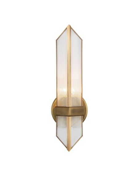 Cairo 1-Light Wall Sconce in Vintage Brass with Clear Ribbed Glass
