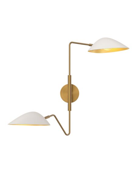 Oscar 2-Light Bathroom Vanity Light in Aged Gold with White