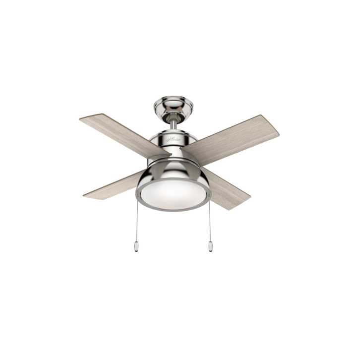 Hunter Loki 2 Light 36 Indoor Ceiling Fan In Polished Nickel - How To Brighten A Ceiling Fan Light