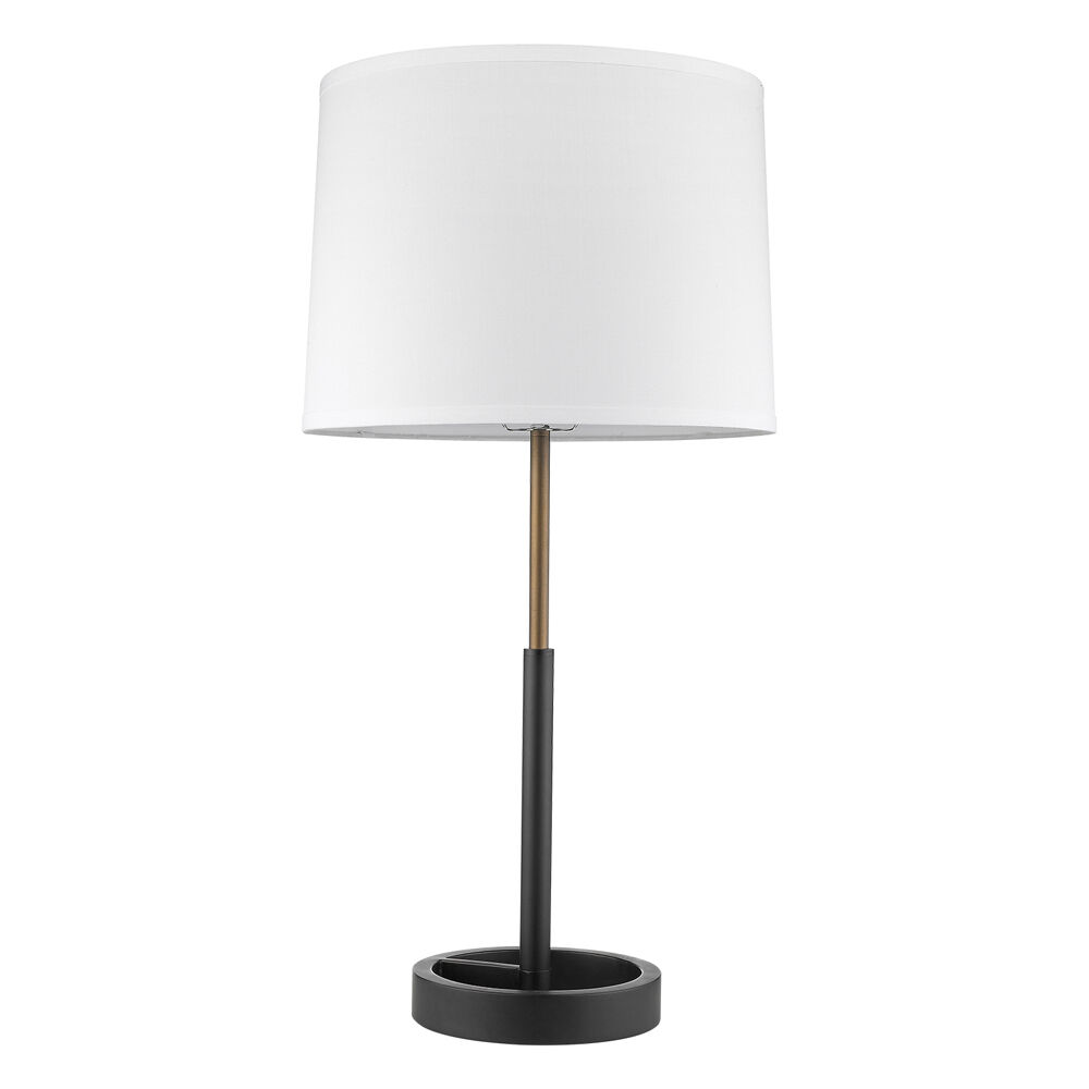 Rotunda 1-Light Matte Black And Hand Painted Antique Gold Table Lamp With Homespun Shade