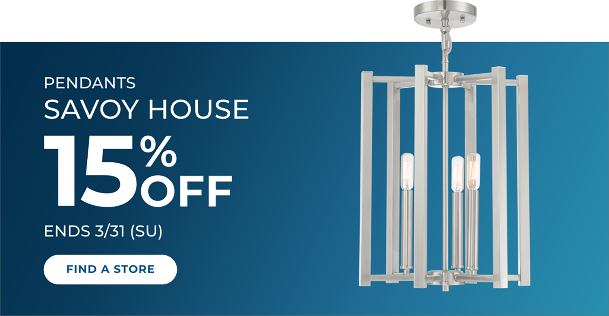 Save 15% on pendants from Savoy House. Ends 3/31.